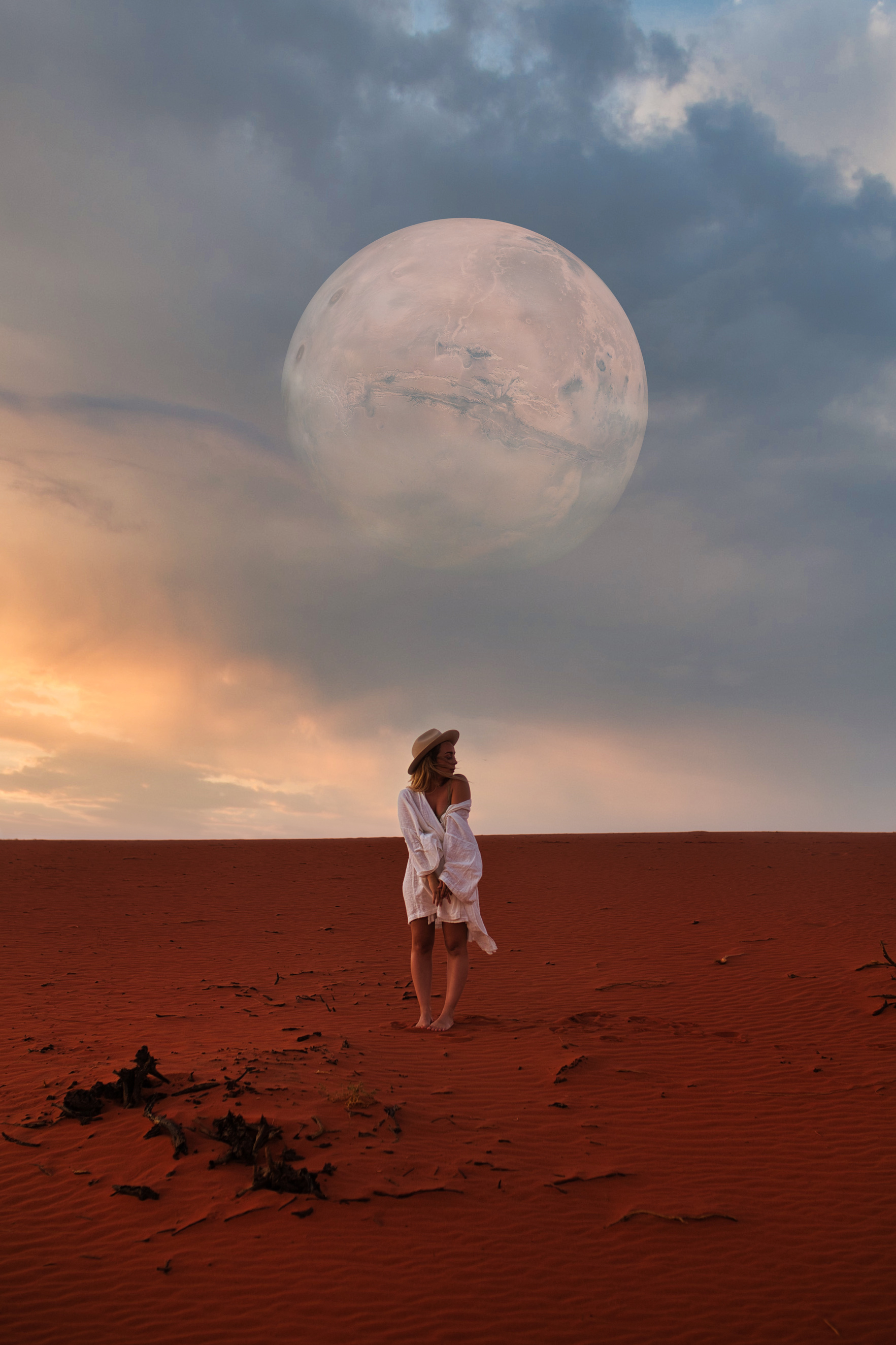 Woman at Desert with Full Moon